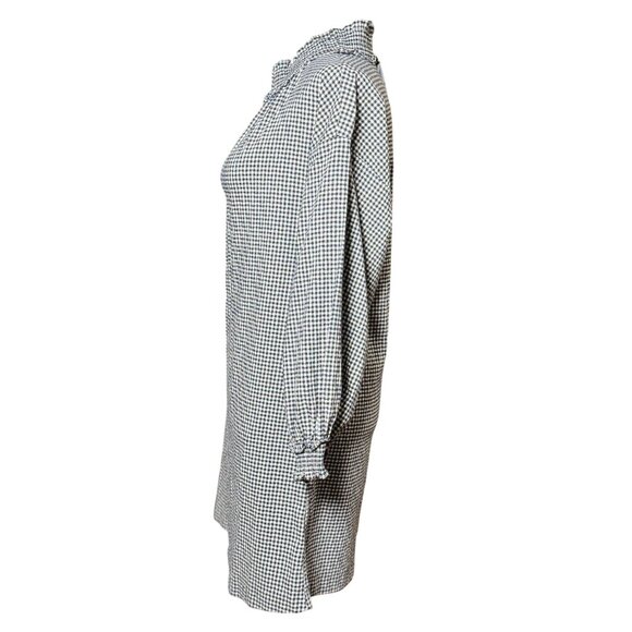 Zara Basic Black White Checked Long Sleeve Dress M 2 Pockets Ruffle Mock Neck - Picture 10 of 11